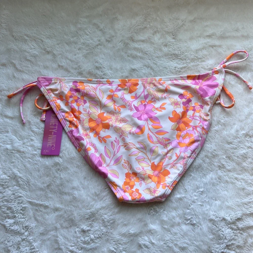 Ninety-Nine Womens Retro Floral Side Tie‎ Hipster Bikini Bottoms XXL Pink Orange